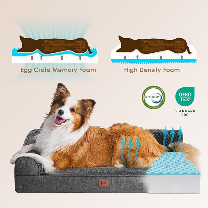 EHEYCIGA Memory Foam Dog Bed Medium Sized Dogs, Waterproof Dog Bed Orthopedic with Washable Removable Cover, Non-Slip Pet Bed Couch for Crate, 30x20x6 Inches, Dark Grey