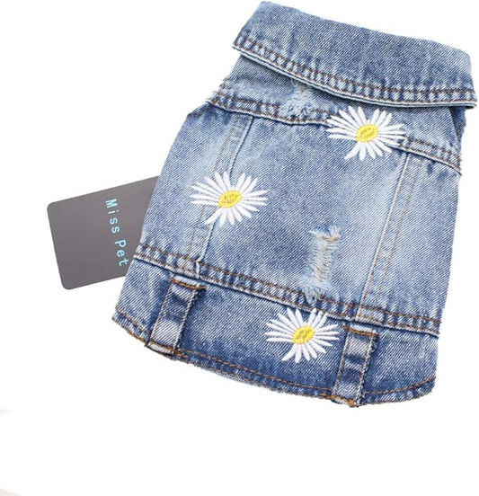 Pet Clothes Denim Dog Costume Summer Cowboy Vest Daisy Shirt Jeans Jacket Puppy Clothing for Chihuahua Yorkies