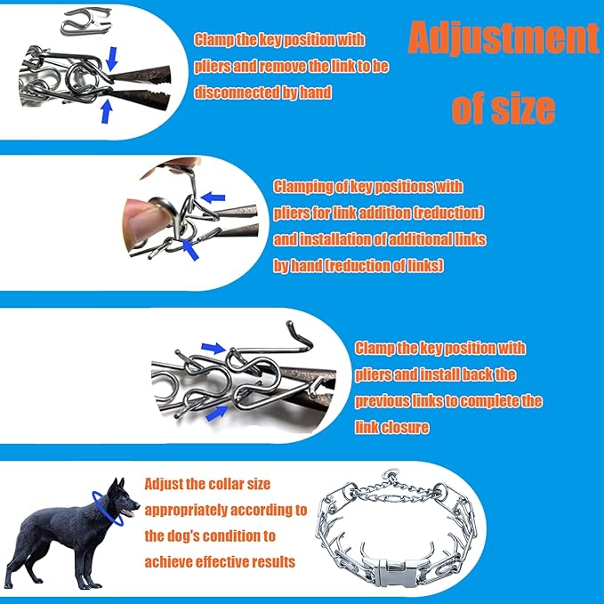 Prong Training Collar for Dogs, Adjustable Dog Pinch Collar with Quick Release Buckle, No Pull Collar for Small Medium Large Dogs, Extra Link and Caps