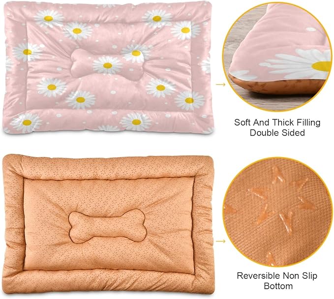 Pink Daisy Dog and Cat Bed, Rectangle Comfortable Pet Bed, Ultra Soft Calming for Small Medium Large Dogs, 36" x 24"