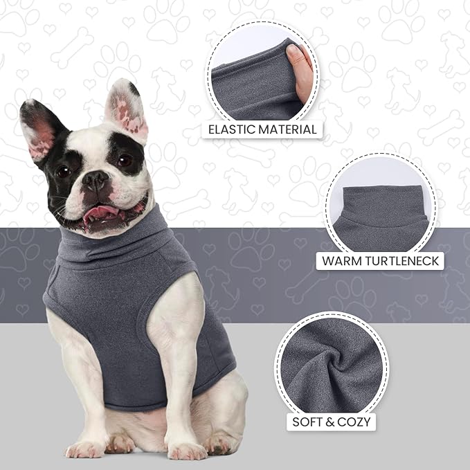 ROZKITCH Dog Sweaters Soft Fleece Pullover Sweatshirt Pajamas, Turtleneck Warm Pet Cold Weather Jacket Stretchy Vest Jumpsuit Apparel Outfit Clothes for Small Medium Large Dogs Walking Sleep Grey 2XL