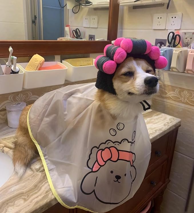 Spa Day Dog Costumes Cosplay Cape, Curly Hair Dog Robe for Halloween Parties Dog Hats Wigs for Small Medium and Large Dogs Adjustable(Neck Circumference 22-32cm/8.6-12.6in)