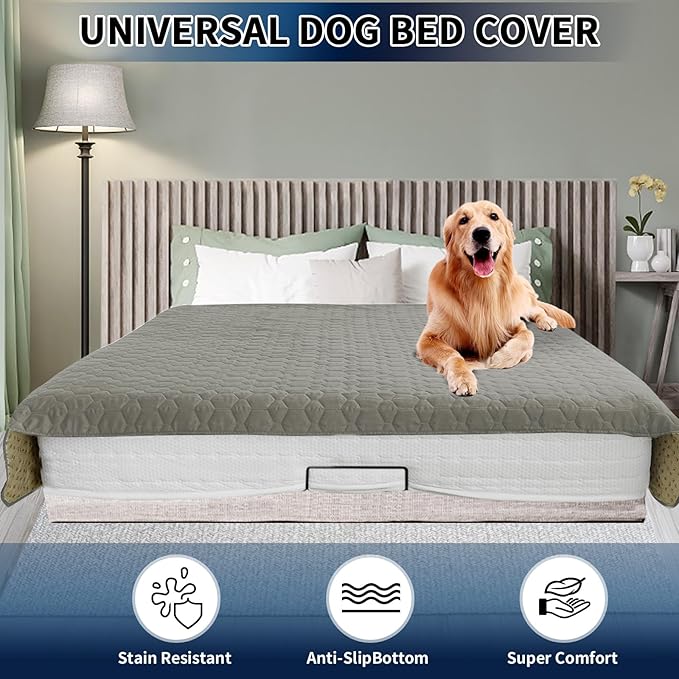 PureFit 100% Waterproof and Anti-Slip Dog Bed Cover, Washable Pet Blanket, Stain Resistant Sofa Couch Furniture Protector Cover for Kids, Dog, Cat (68x82 Inch, Grey)