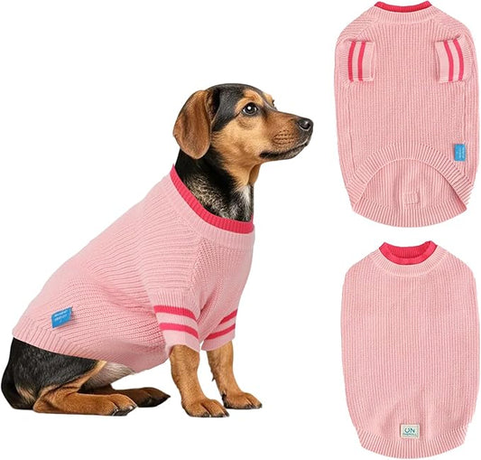 Two Tone Stacked Round Neck Pullover Dog Sweater,Pet Dog Sweaters, Knitted Dogs Clothing,Pet Clothes, Suitable for Dogs of All Seasons and Types(Pink, L)
