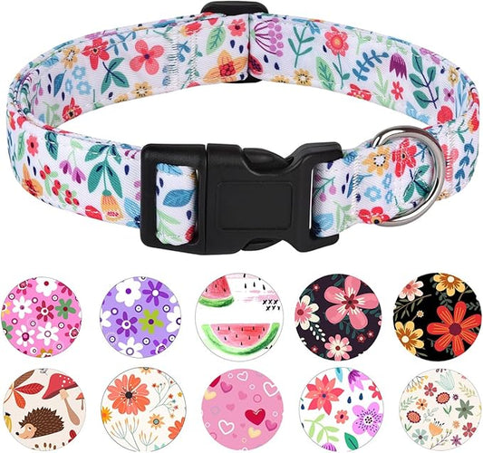 Dog Collar, Adjustable Dog Collar for Small Medium Large Dogs, Cute Puppy Collar for Boy and Girl Dogs, Cute Design for Boys Girls Male Female Dog Pet Collar(Floral,L)