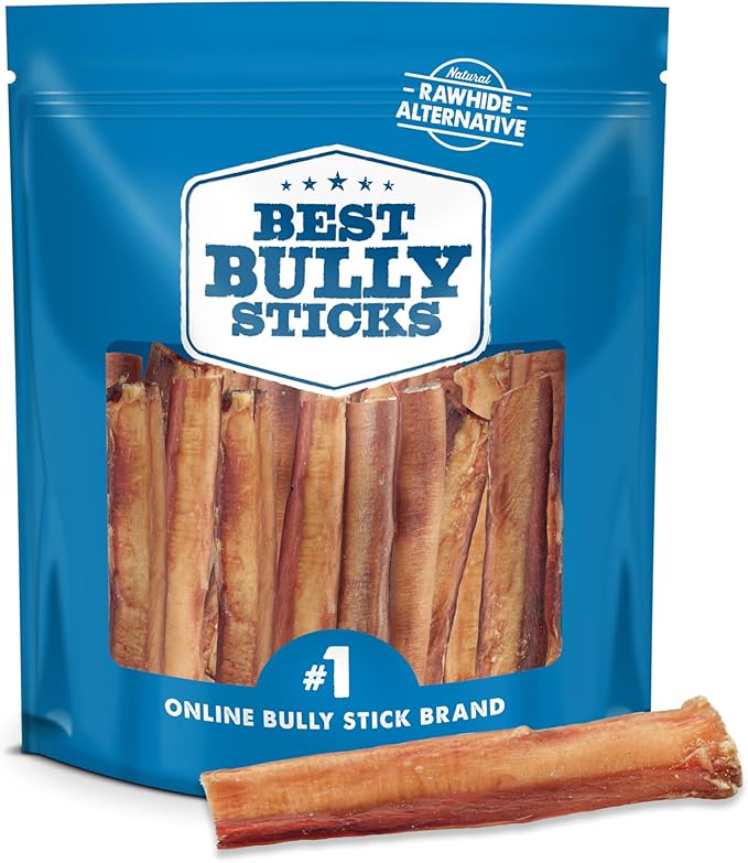 Best Bully Sticks 6 Inch Thick Bully Sticks - 18 Count (Pack of 1) - Natural, Grass-Fed, Single Ingredient, Grain and Rawhide Free, Ideal for Big Breeds