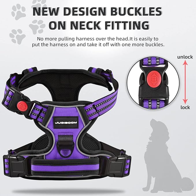 No Pull Dog Harness with Free Heavy Duty 5ft Leash, Adjustable Soft Padded Dog Vest, Reflective No-Choke Oxford Vest for Large Dogs (Purple)