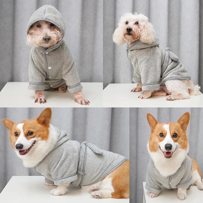 Dog Bathrobe, Microfiber Fast Drying Absorbent Hooded Bath Towel White for Puppy Small Medium Large Dog Cat (S, Gray)