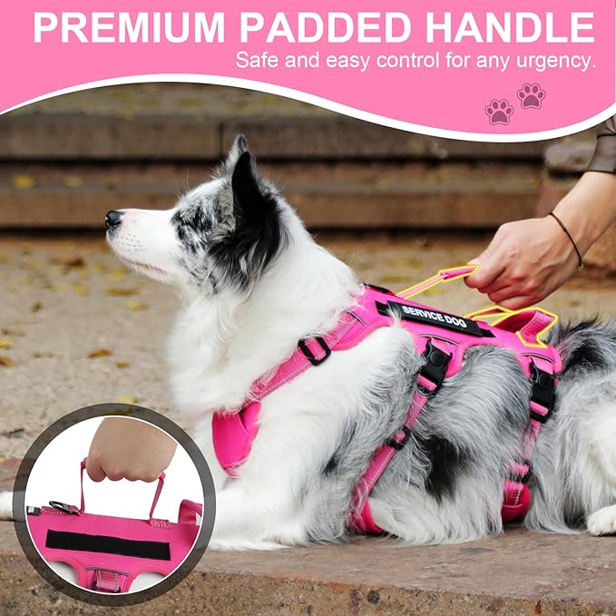 Escape Proof Dog Harness for Large Medium Sized Dogs Six Point Adjustable, Service Dog Vest Harness and Leash Set, No Pull Dogs Harnesses with Handle, Medium Dog Harnesses for Walking(Pink, S)