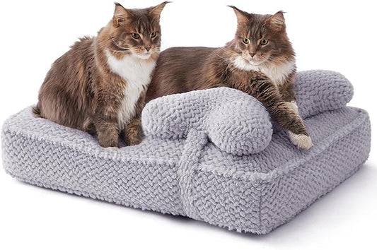 Soft Touch Orthopedic Dog Beds for Large Dogs, Waterproof Large Dog Crate Bed with Attachable Pillow Cushion, Removable Washable Cover, Non-Slip Bottom (Grey, L)
