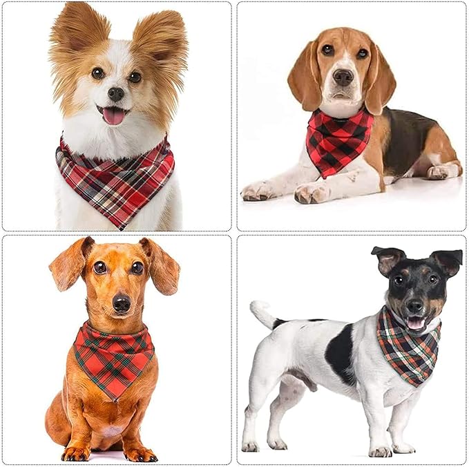 8 Pack Triangle Dog Bandanas, Reversible Plaid Painting Bibs Scarf, Washable and Adjustable Kerchief Set for Small to Large Dogs Cats Pets(Size L)