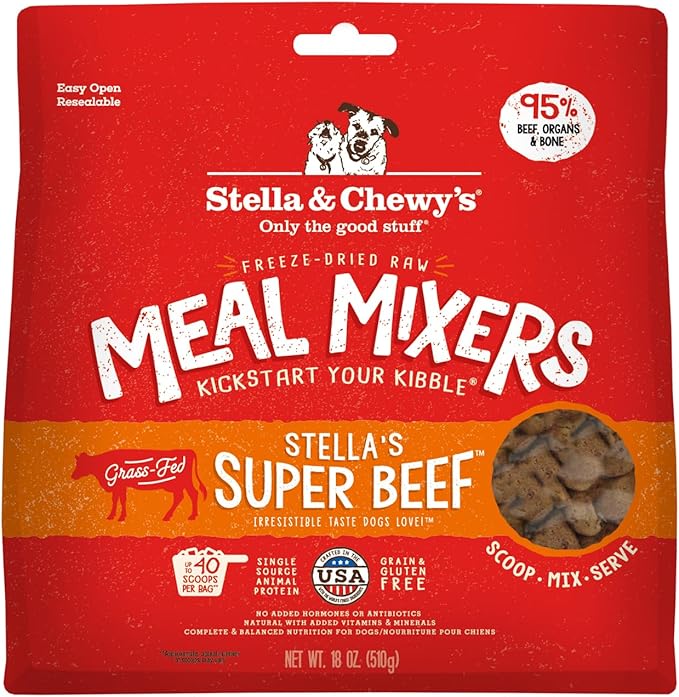 Stella & Chewy's Freeze-Dried Raw Beef Meal Mixers- Dog Food Topper and Mixer - Made with 95% Grass-Fed Beef, Organs & Bone - Perfect for Picky Eaters - Grain-Free - 18 oz