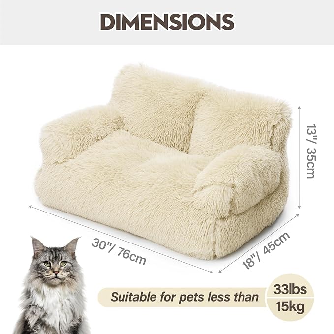 Mewoo Dog Couch, Small Dog Bed with Removable Washable Cover, Cute Cat Couch for Pets, Cat Beds for Indoor Cats with Anti-Slip Bottom (Beige)