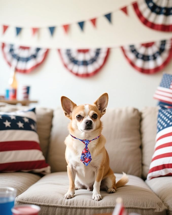 PET SHOW 10 Pack 4th of July Small Dog Ties Neckties for Puppy Doggies Cats Adjustable Holiday Grooming Accessories Patriotic Neck Ties Bowties Girl Boy Pets Memorial Day Holiday Party Costumes