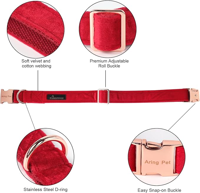 ARING PET Bowtie Dog Collar,Velvet Dog Collars with Removable Bowtie, Christmas Adorable Dog Collar,Medium.