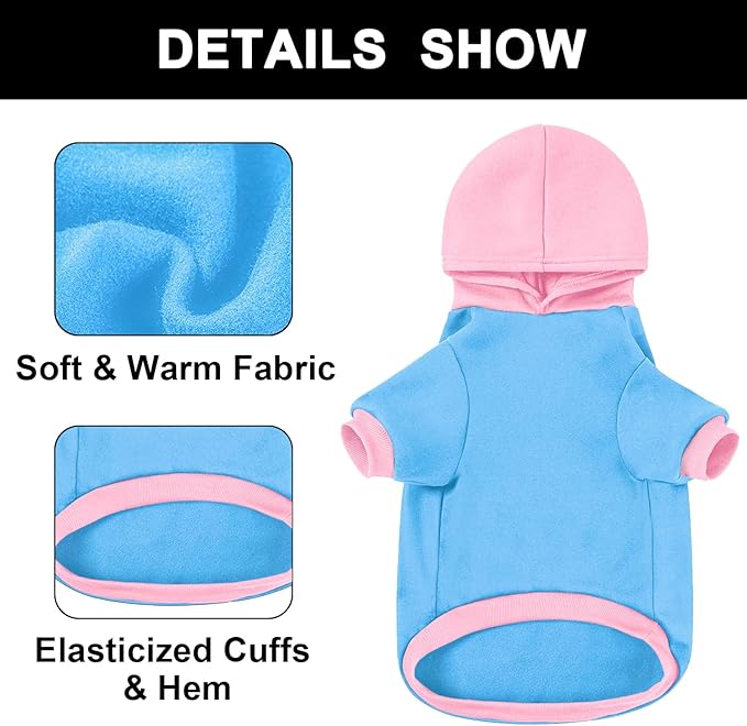 GreenJoy Magic Dog Hoodie with 4 Interchangeable Patterns - Puppy, Cat, Small Medium Large Dog Coat - Cold Weather Hooded Sweatshirt (Blue and Pink (Letter Print A), Large)