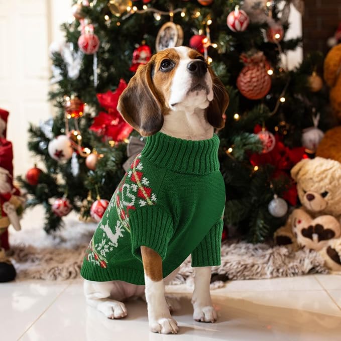Queenmore Dog Christmas Sweater,Turtleneck Knitted Pullover Xmas Dog Clothes Sweatshirt,Dog Christmas Outfit, Warm Dog Sweaters for Small Dogs Boy Girl L