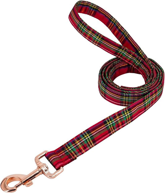 Tunkoo Dog Leash Christmas Plaid with Soft Comfy Cotton Handle,Girl Pet for Small Medium Large Dogs Cats Daily Walking(Red Plaid,L)