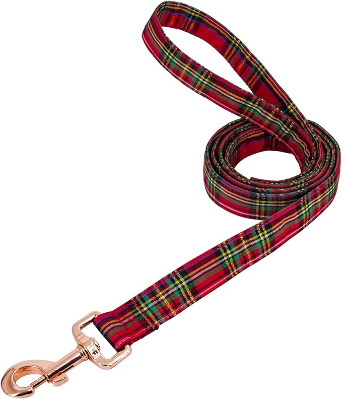 Tunkoo Dog Leash Christmas Plaid with Soft Comfy Cotton Handle,Girl Pet for Small Medium Large Dogs Cats Daily Walking(Red Plaid,M)