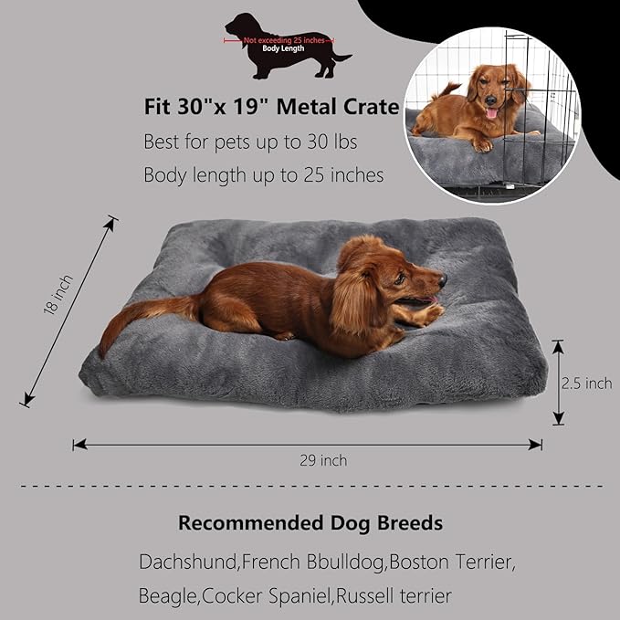 nononfish Dog Crate Pad 30x19 Washable for Medium Size Dogs Extra Soft 30 inch Crate Bed for Kennel or Cage with Anti-Slip Bottom Puppy Sleeping Mat Ease Pet Anxiety & Provides The Perfect Sleep