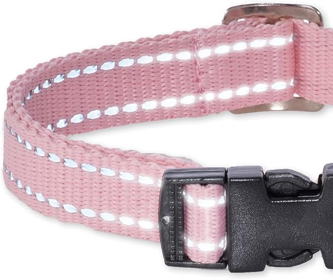 Adjustable Reflective Dog Pet Collar for Small, Medium and Large Dogs, Pink, Large