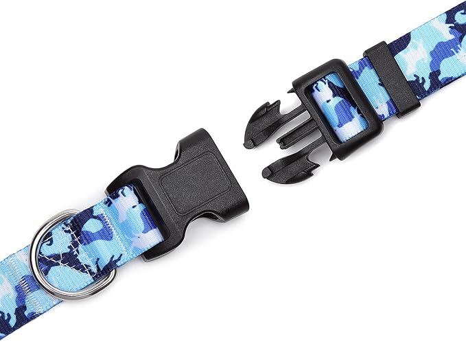 Adjustable Dog Collar with Patterns, Ultra Comfy Soft Nylon Breathable Pet Collar for Small Medium Large Dogs (M, Dog Camouflage Blue)