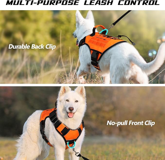 WINGOIN Tactical Dog Harness for Extra Large Dogs, Heavy Duty No Pull Dog Harness with Handle, Adjustable Reflective Military K9 German Shepherd Big Dog Vest for Training, Walking, Orange (XXL)