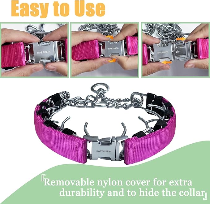 Prong Training Collar for Dogs, Adjustable Dog Pinch Collar with Quick Release Buckle, No Pull Collar for Small Medium Large Dogs, Extra Link and Caps