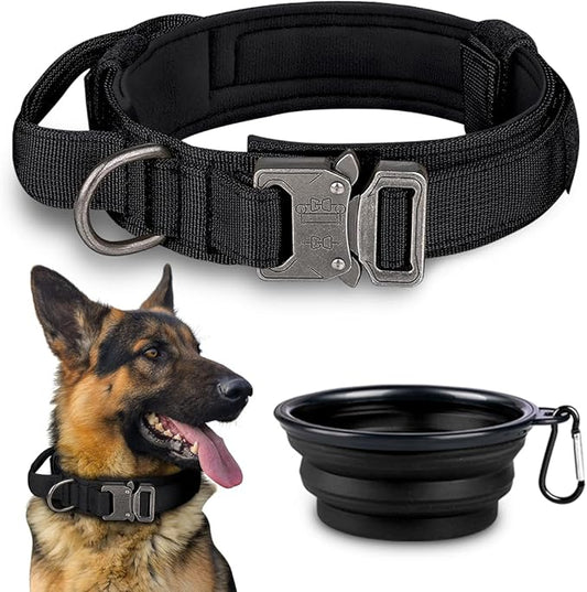 COOYOO Tactical Dog Collar Set, Adjustable Military Nylon Collar with Control Handle and Heavy Metal Buckle for Medium and Large Dogs