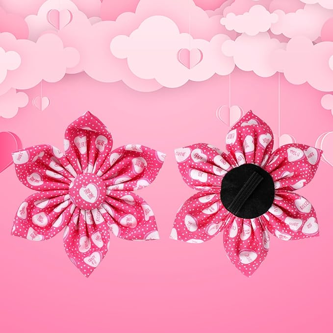 Valentine Dog Collar with Flower, Heart Flower Collar for Puppy Girl Boy Dog or Cat, Comfortable Dog Collar Flower with Durable Metal Buckle, Cute Pet Collar, L