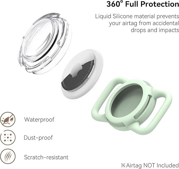 Waterproof Airtag Dog Collar Holder, Silicone & ABS Airtag Holder for Dog & Cat Collars, Ultra-Durable, Lightweight and Protective Airtag Case (Luminous, Regular)