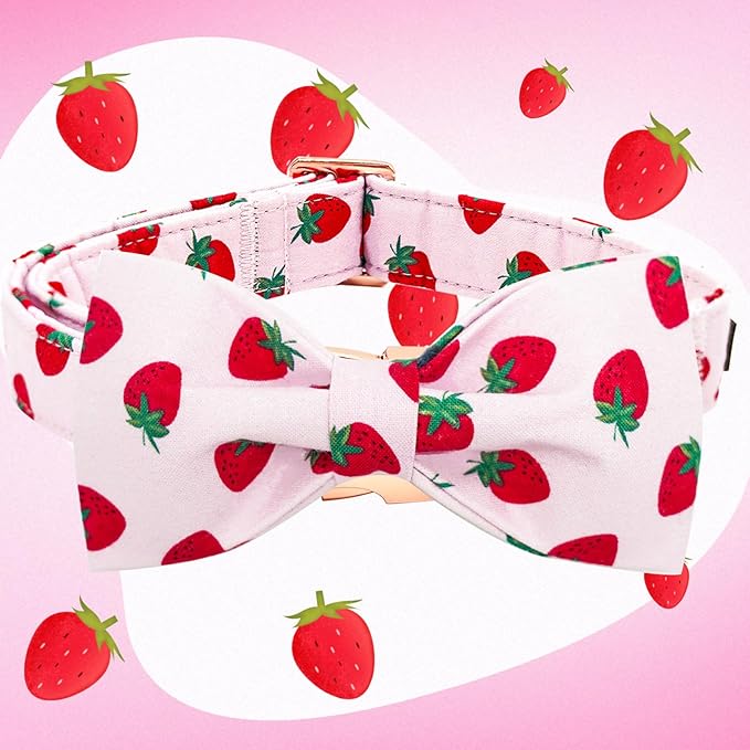 Elegant little tail Dog Collar, Strawberries Print Pet Collar Summer Dog Collar Durable Metal Buckle Dog Collars Cotton Pet Adjustable Dog Collars for X-Large Dogs
