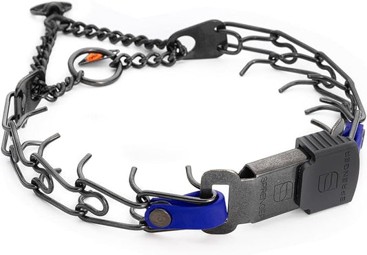 Herm Sprenger Black Stainless Steel Dog Collar with Quick Release ClicLock Buckle and Biothane Insert Training Collar Made in Germany (Blueberry Royal, 16in x 2.25mm(Neck Size up to 13-14in))