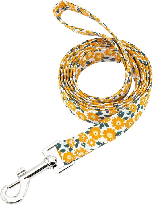 Tunkoo Dog Leash Floral with Soft Comfy Cotton Handle,Girl Pet for Small Medium Large Dogs Cats Daily Walking(Yellow Flowers,S)