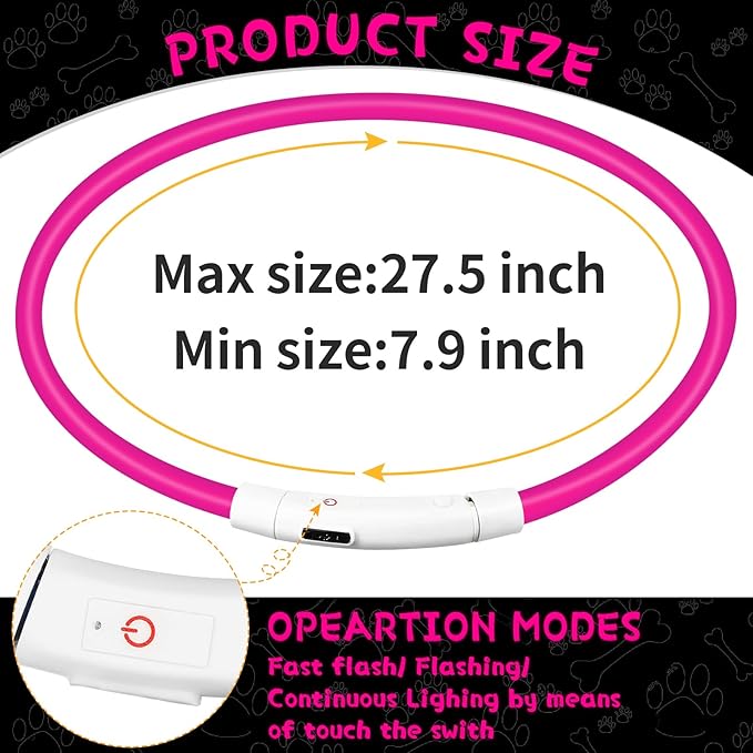 Weewooday 3 Pcs Dog Collar LED USB Rechargeable Lights Dog Necklace Collars Doggy Lights for Night Walking Adjustable Safety Lamp Pet Collars for Large Medium Small Puppy Pet(Rose Red,Classic Style)