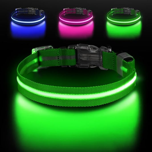 Led Dog Collar for Night Walking,Rechargeable Light Up Dog Collar Led Color,Glow in The Dark Dog Collars Waterproof for Small Medium Large Dogs (Green, Medium)