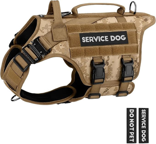 Tactical Dog Harness - PETNANNY Dog Harness Service Dog Vest for Large Breed Dog, Hook and Loop Panel for Service Dog Patchs, Work Dog MOLLE Vest with Handle for Walking Hiking Training(Desert Camo,L)
