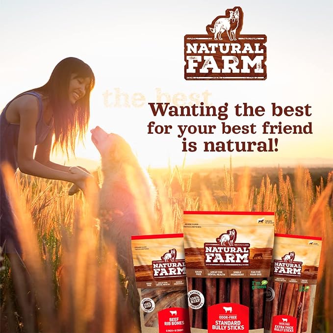 Natural Farm Odor-Free Super Collagen Dog Chews (6-Inch, 10-Pack) The First Ever Real Bull Sticks Alternative: 100% Natural Angus Hide Collagen Treats - More Protein, More Chew Time for All Dogs