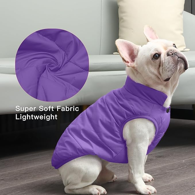 2 Layers Fleece Lined Warm Dog Jacket for Winter Cold Weather,Soft Windproof Large Dog Coat,Purple XXL