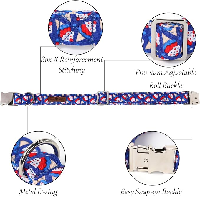 Lionet Paws Design Dogs Collar Cute Flower 4th of July Dog Collars for Girl Female Small Medium Dogs with Sundae M