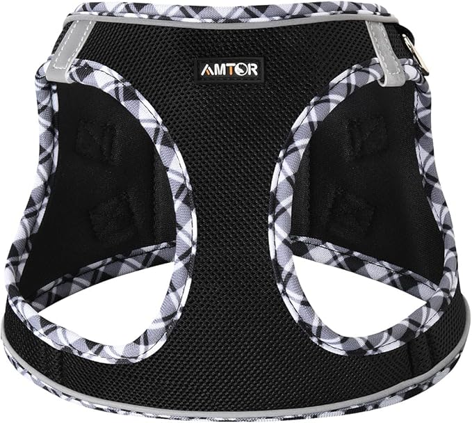 AMTOR Small Dog Harness with Leash Set, No Escape Easy Walk Puppy Harnesses for Training Walking, Step-in Reflective Soft Dogs Vest for XS S Medium Extra-Small Large Sized Dog(Blackwhite,M)
