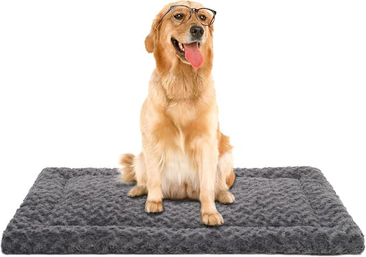 Washable Dog Bed Mat Reversible Dog Crate Pad Soft Fluffy Pet Kennel Beds Dog Sleeping Mattress for Large Jumbo Medium Small Dogs, 41 x 27 Inch, Gray