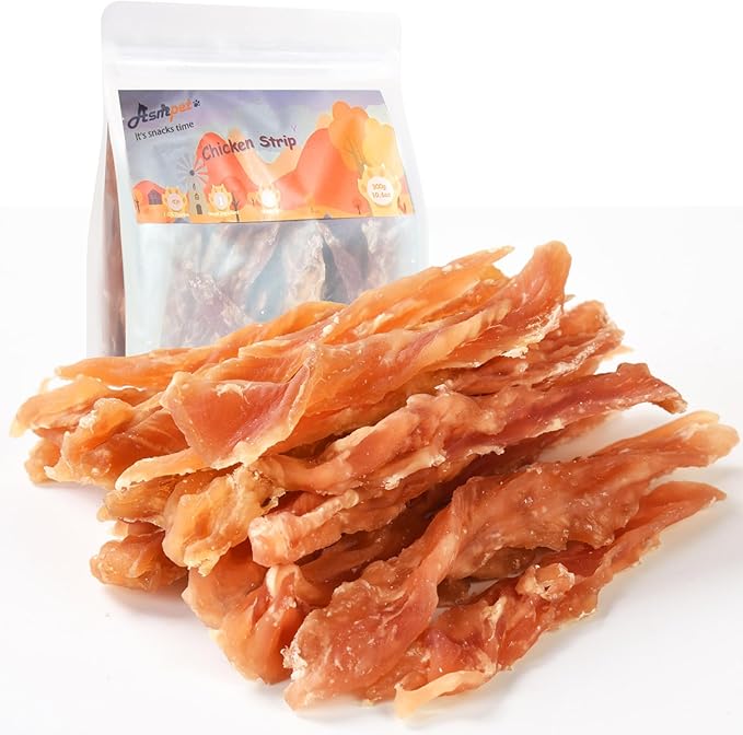 ASMPET Chicken Jerky Dog Treats Human-Grade Taurine-High Protein Low Fat Grain-Free Easily Digestible 100% Natural Healthy Dog Treats for Small Medium Large Dogs (10.6 oz)