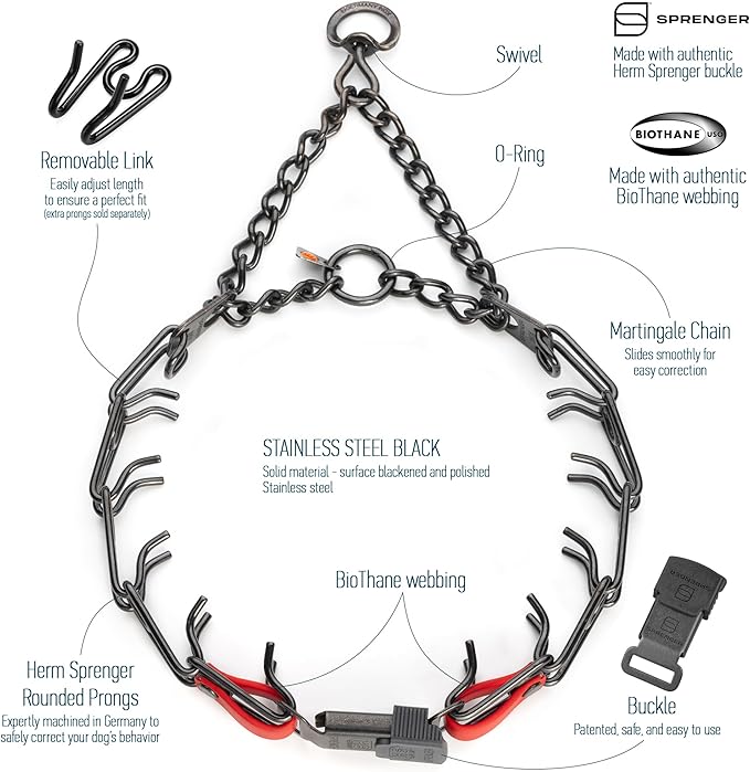 Herm Sprenger Black Stainless Steel Dog Collar with Quick Release ClicLock Buckle and Biothane Insert Training Collar Made in Germany (Cherry Red, 23in x 3.2mm(Neck Size up to19-20in))