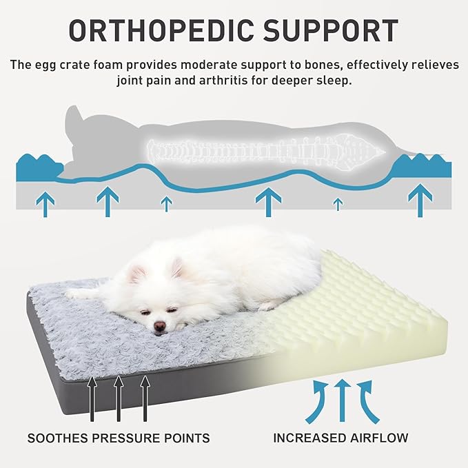 Dog Crate Bed Waterproof for Medium Dogs - Rose Velvet Soft Fluffy Washable With Removable Cover & Anti-Slip Bottom, 29 x 18 Inch, Light Gray