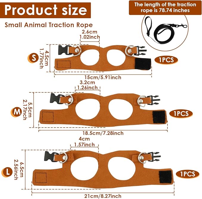 3 Pack Bearded Dragon Harness and Leash Set - Adjustable Soft Leather Lizard Harness 3 Sizes with Leash Small Animal Traction Rope Walking Vest Accessories for Lizards and Other Small Reptiles