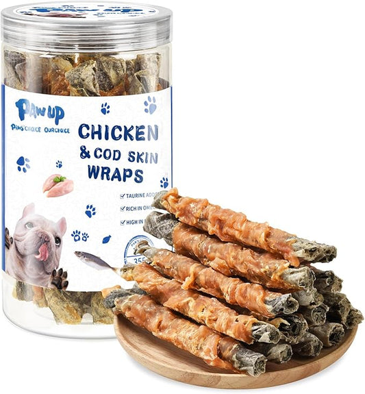 Dog Treat Chicken Wrapped Cod Skins, Training Treat for Small Dog, Healthy Chews w/Taurine, High Protein and Omega3, 12.5 oz