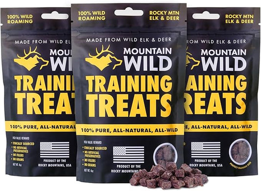 Training Treat Nibs for Dogs, Elk & Deer Protein, Rewards for Effective Dog Training, All Natural, No Fillers, No Artificial Preservatives, for Puppies (4 Ounce, 3, Count)