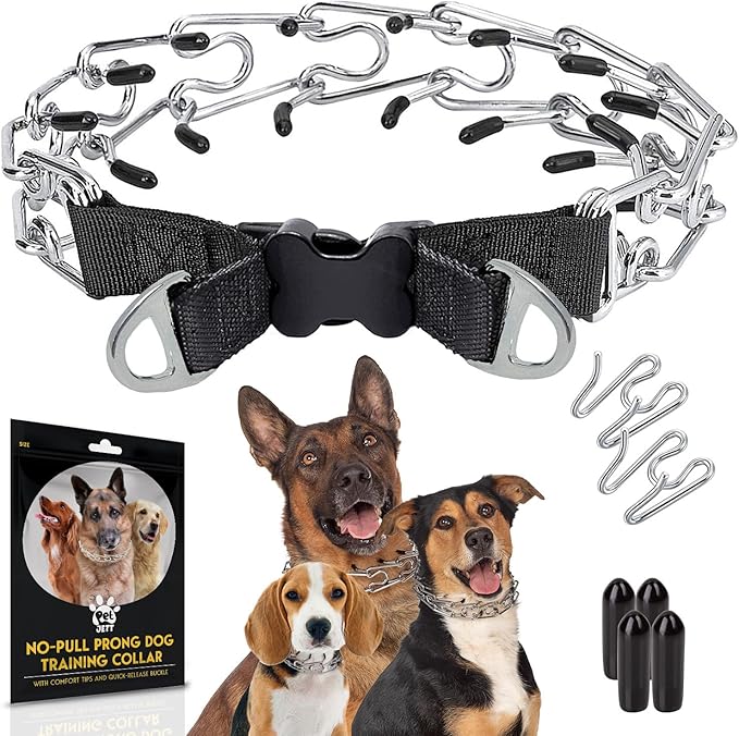 PetJett Prong Collar for Dogs Training Collar Adjustable Choke Collar Quick Release Pinch Collar for Small Medium Large Dogs No Pull Dog Collars Walking Tool - Stainless Steel Metal Choker Chain