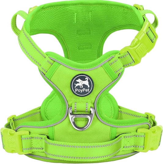 PoyPet Dog Harness and Leash Set, No Pull Adjustable Reflective Padded Pet Vest Oxford Harness with a Heavy Duty 5ft Dog Leash for Small Size Dogs (Green, S)